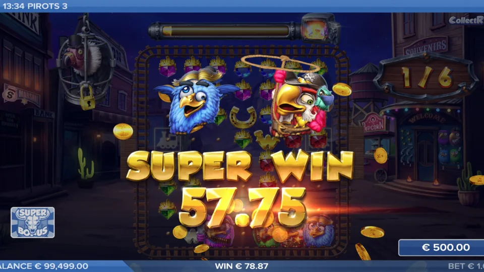 Pirots 3 Demo mit Super-Win-Anzeige im Wilden Westen
