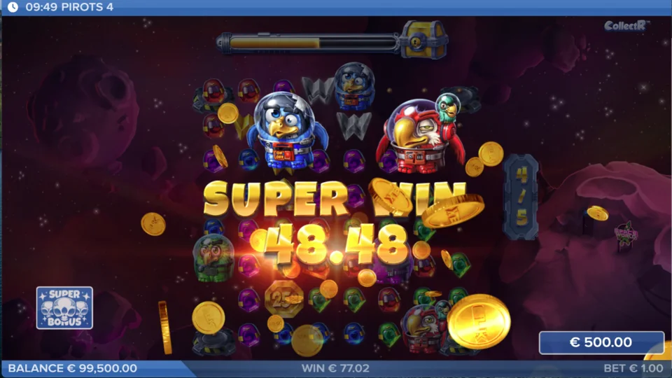 Pirots 4 Demo mit Super-Win-Anzeige im Weltraum