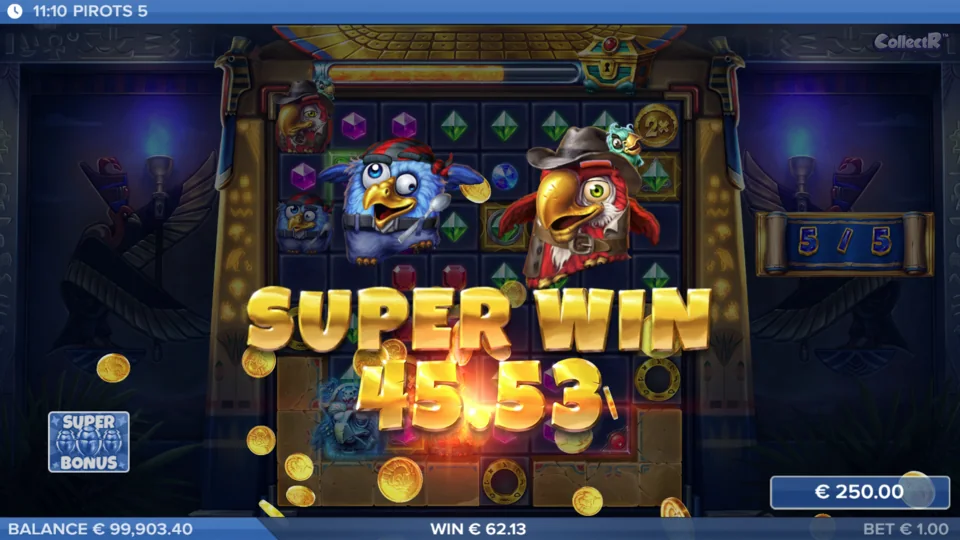 Pirots 5 Demo mit Super-Win-Anzeige im Cursed Temple