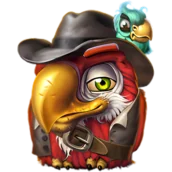 Pirots 5 roter Papagei mit Cowboyhut